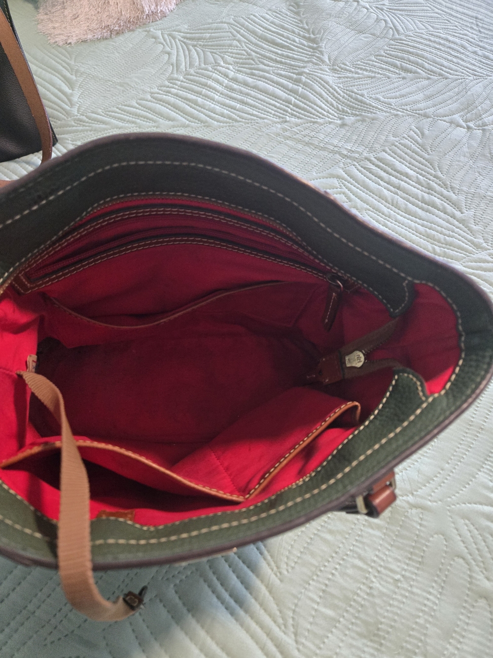 Dooney & Bourke Green Leather Tote with Brown Straps - Picture 3 of 3